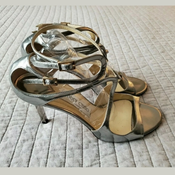 Jimmy Choo Ivette Silver Leather Strappy Sandals - Picture 7 of 11